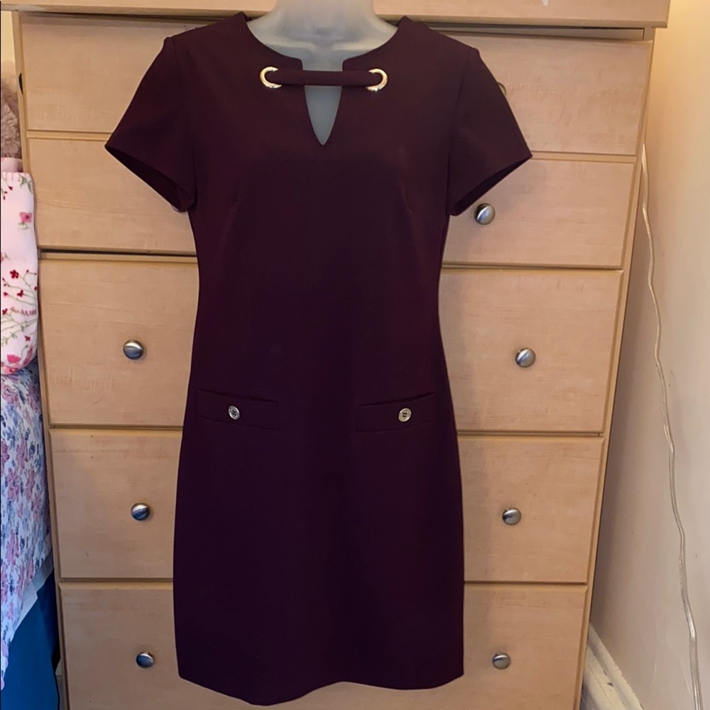 Tommy Hilfiger Purple Sheath Dress V-Neck Short Sleeve